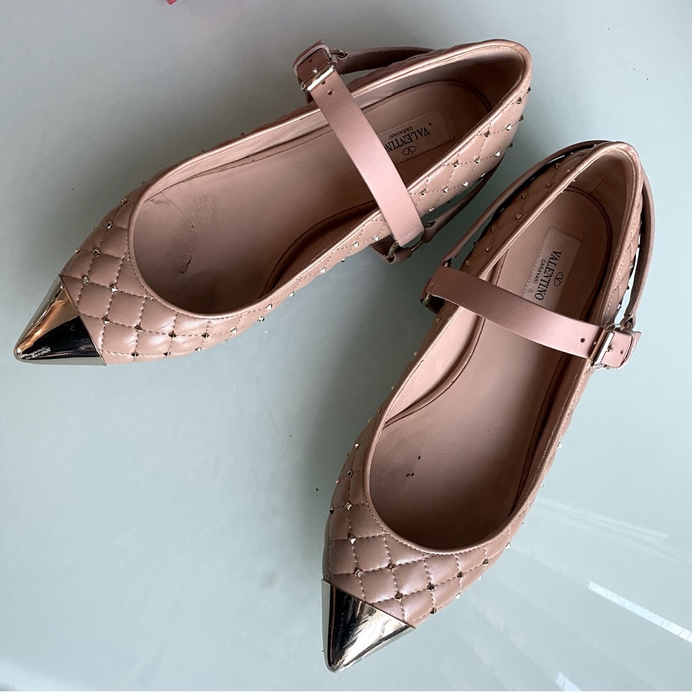 VALENTINO GARAVANI ROCKSTUD BALLERINA FLATS/METAL TOE CAP